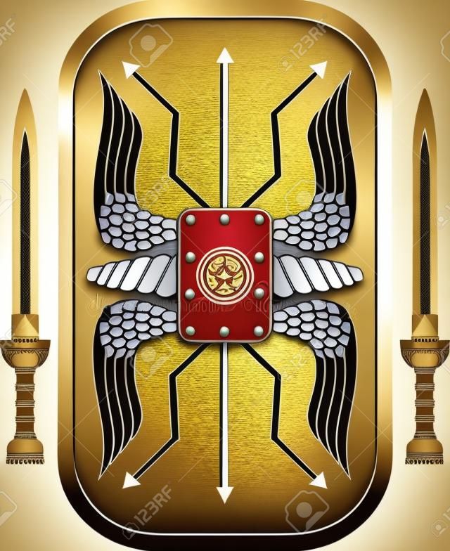 fantasía escudo y espada romana. ilustración vectorial