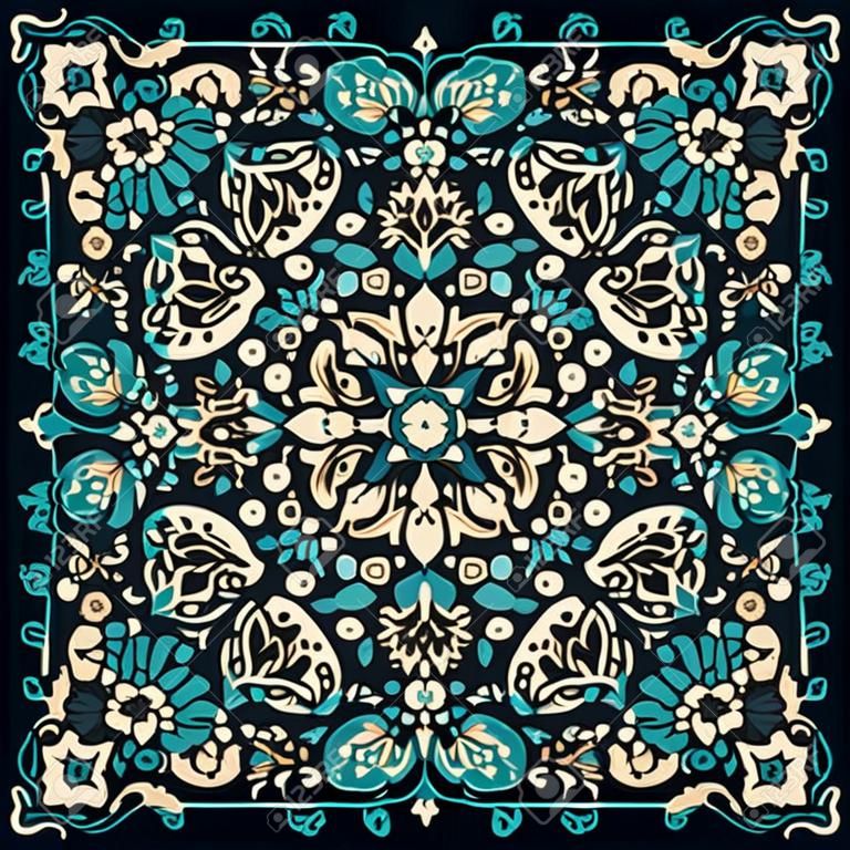 Ornamento del vector de Paisley del pañuelo de impresión, la seda de la bufanda de cuello o estilo de diseño patrón cuadrado pañuelo para la impresión sobre tela.