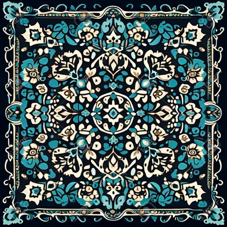 Vector ornament paisley Bandana Print, silk neck scarf or kerchief square pattern design style for print on fabric.