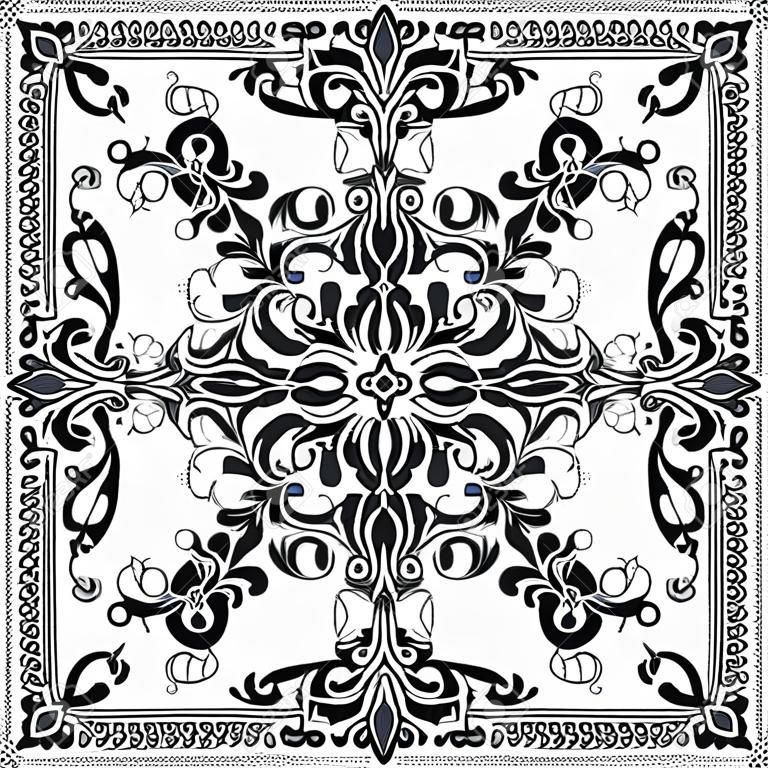 Vector ornament paisley Bandana Print, silk neck scarf or kerchief square pattern design style for print on fabric.