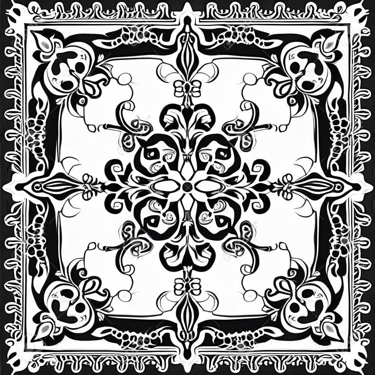 矢量裝飾佩斯利頭巾印花，真絲圍巾或方巾方形圖案設計樣式的打印在織物上。