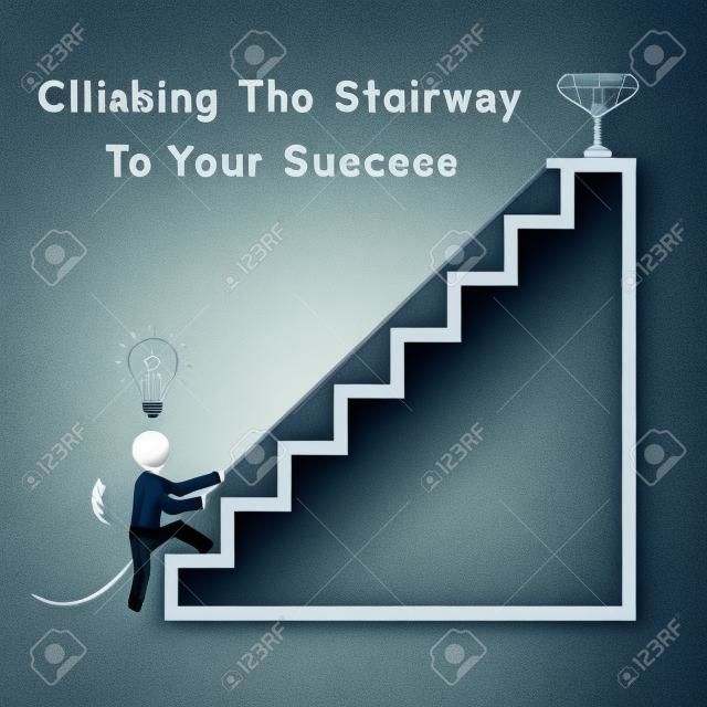 businessman climbing the stairway to get a thophy. idea leadership business plan concept in modern flat style.