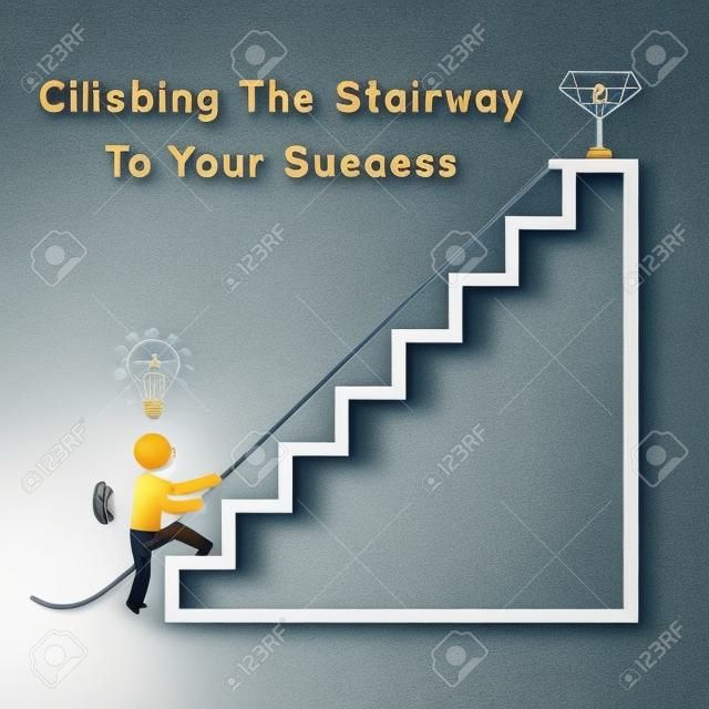 businessman climbing the stairway to get a thophy. idea leadership business plan concept in modern flat style.