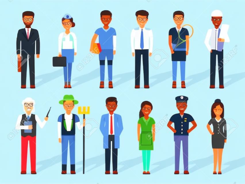 Set of diverse occupation profession people. Flat design people characters.