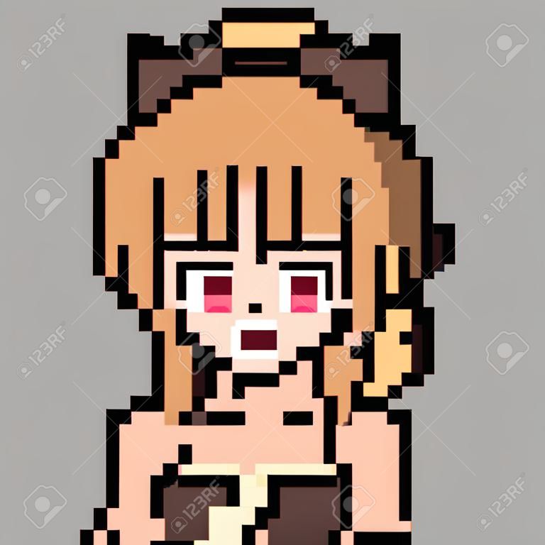 wektor pixel art anime dziewczyna na białym tle kreskówka