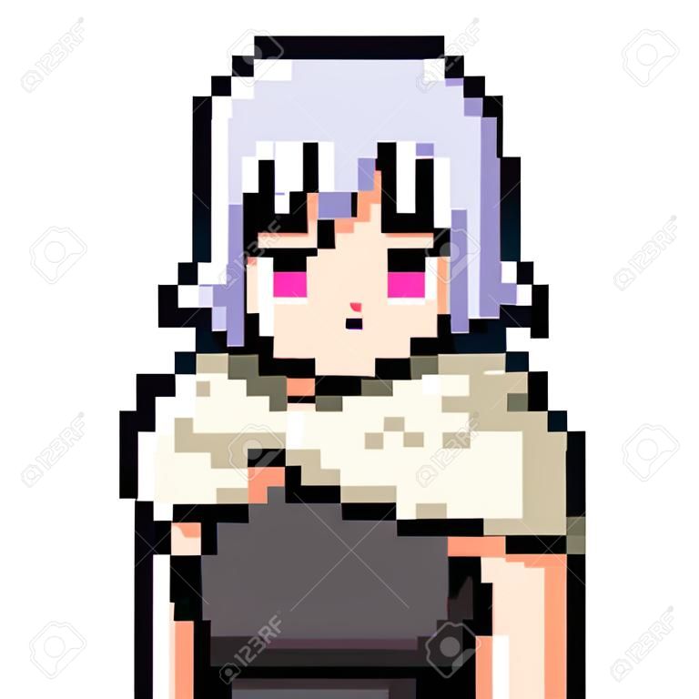 вектор пиксель арт аниме девушка изолированных мультфильм