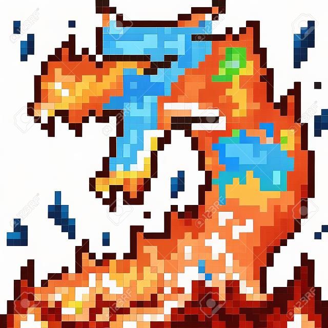 vetor pixel arte fogo dragão isolado desenho animado