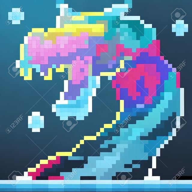 vector pixel art water dragon isolated cartoon
