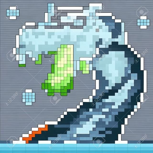 vector pixel art water dragon isolated cartoon
