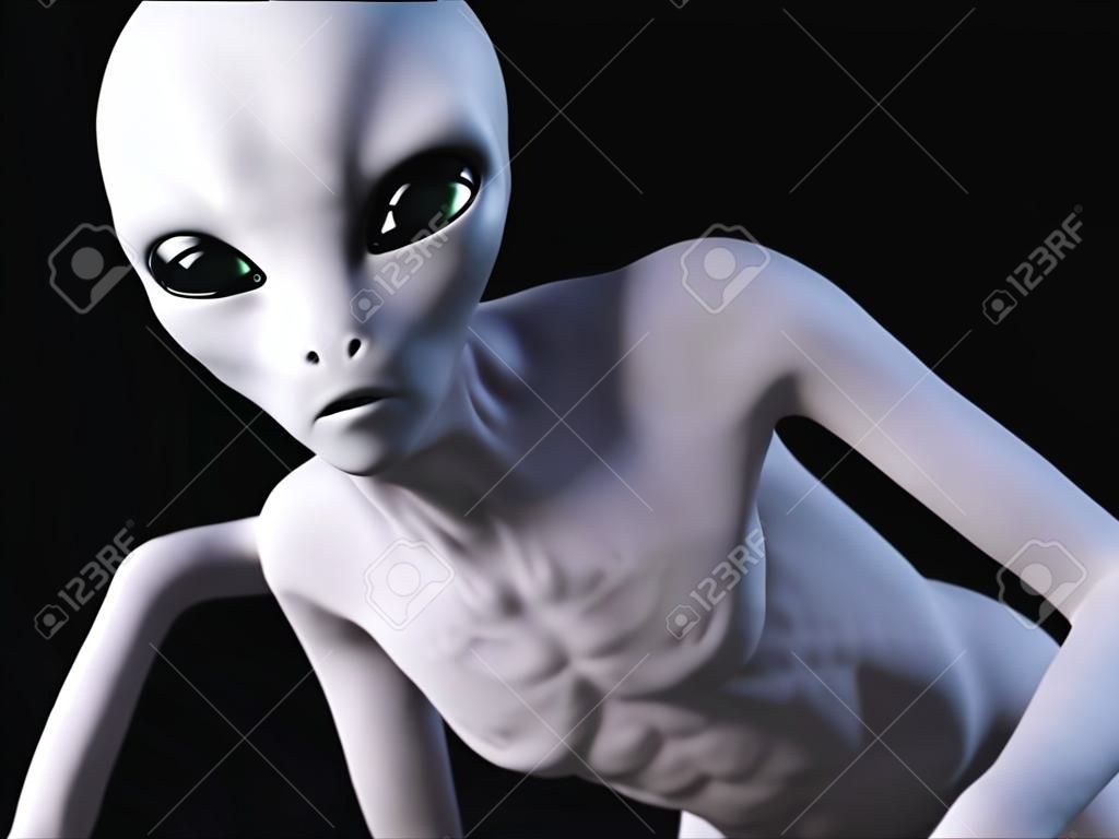 Portrait of an alien, 3D rendering. Black background.