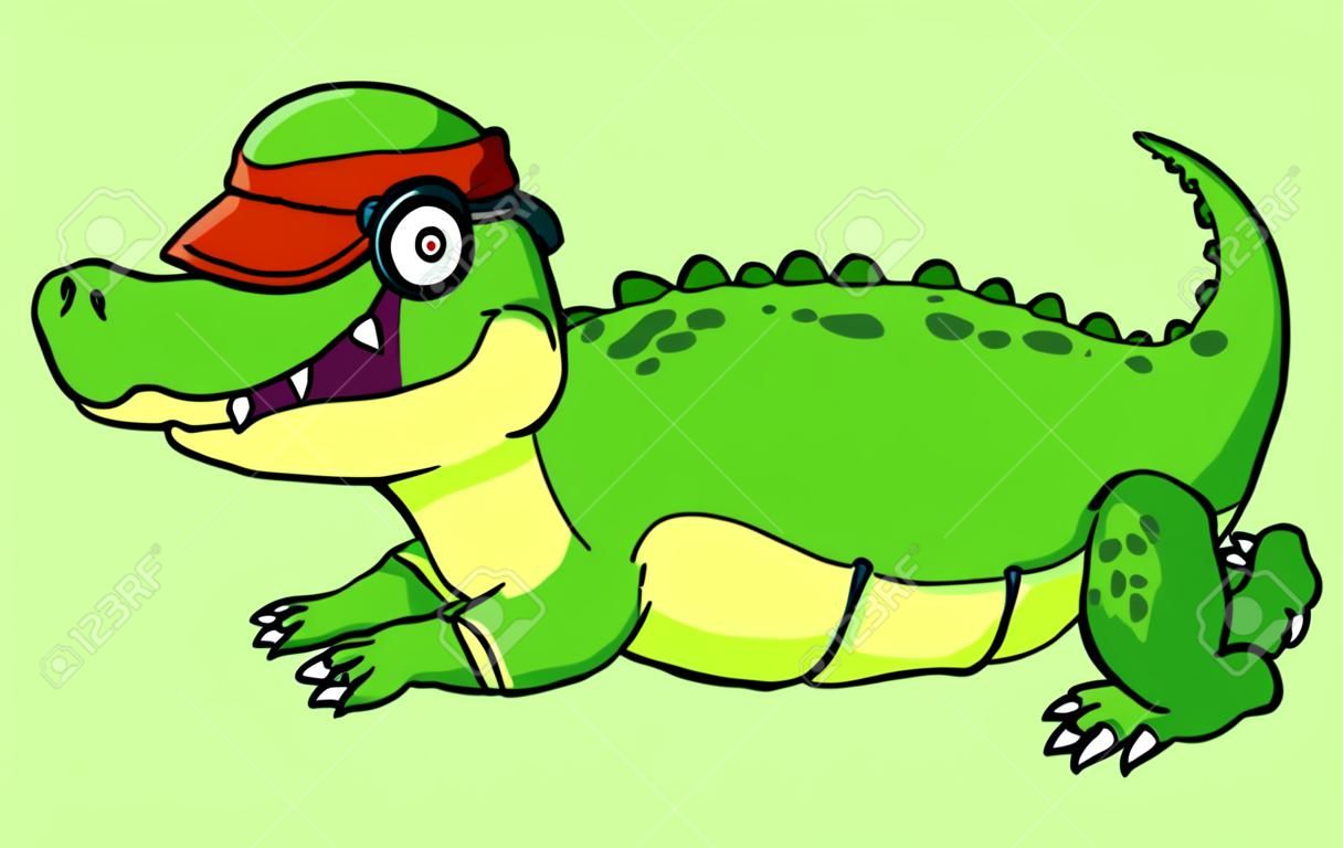illustration of Cartoon crocodile swimming
