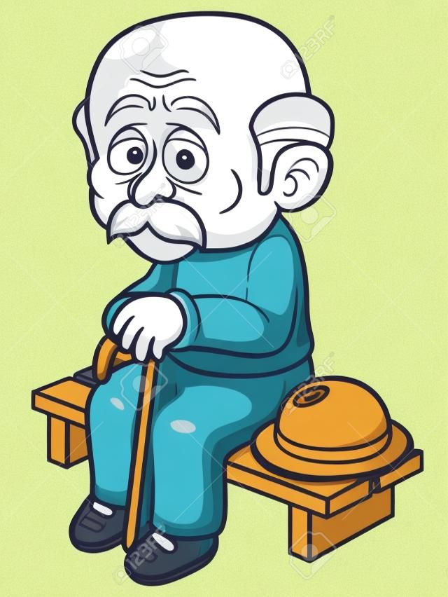 illusztrációja Cartoon öregember ül padon