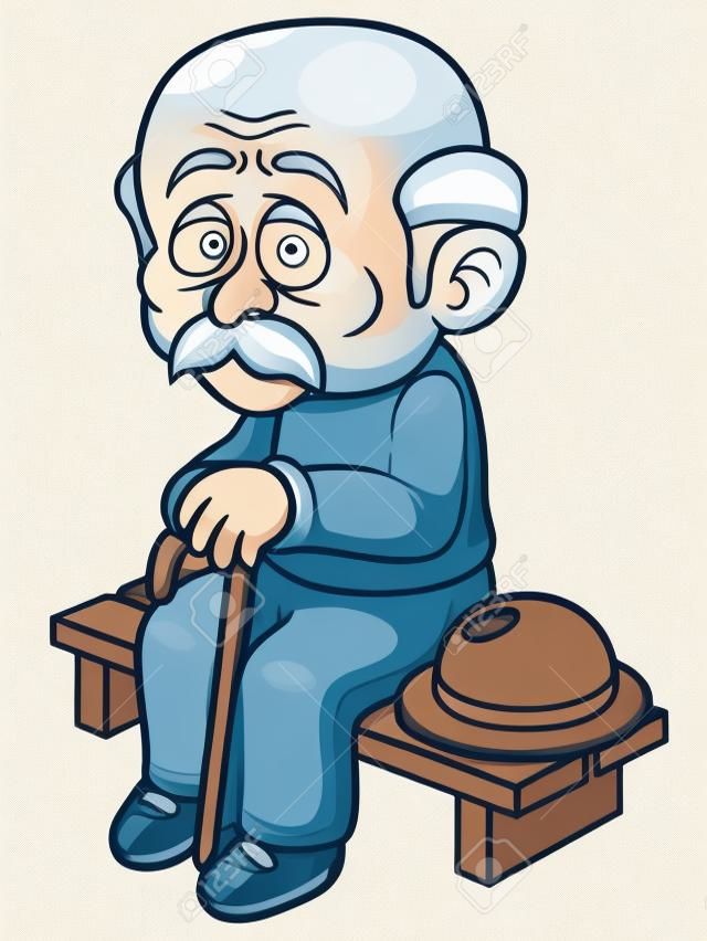 illusztrációja Cartoon öregember ül padon