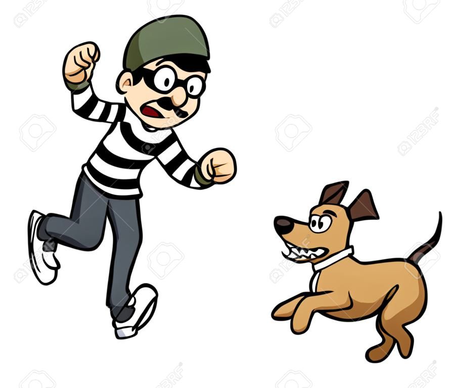 Vector illustration of thief running a dog