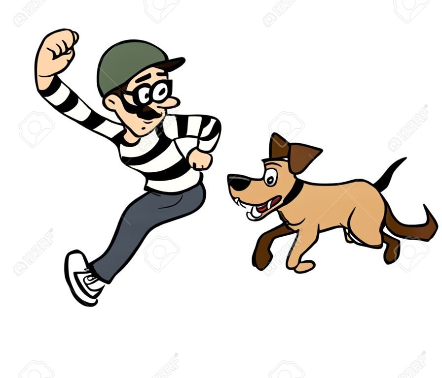 Vector illustration of thief running a dog