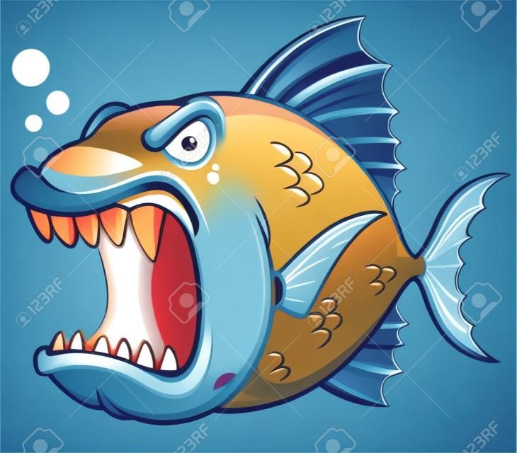Ilustración vectorial de dibujos animados de pescado enojado