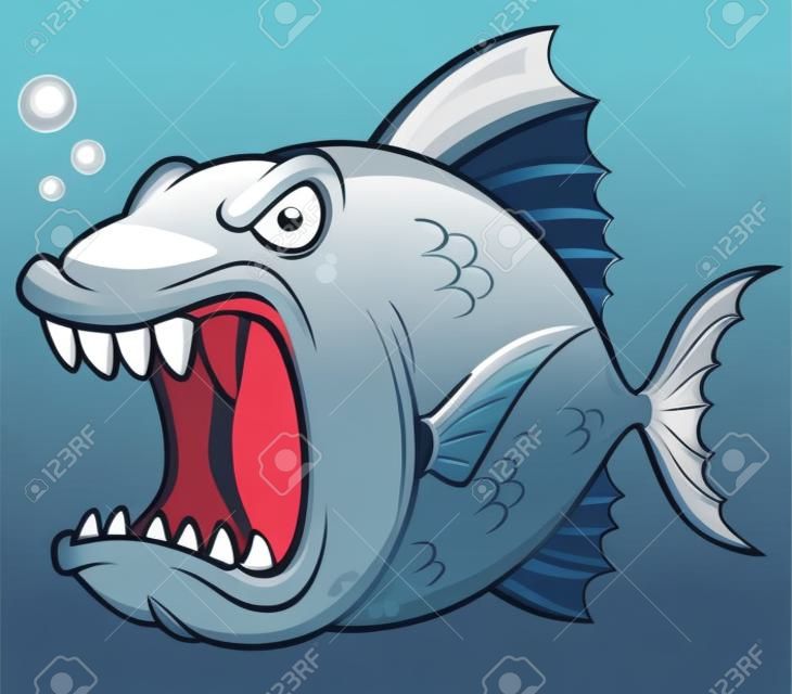 Ilustración vectorial de dibujos animados de pescado enojado