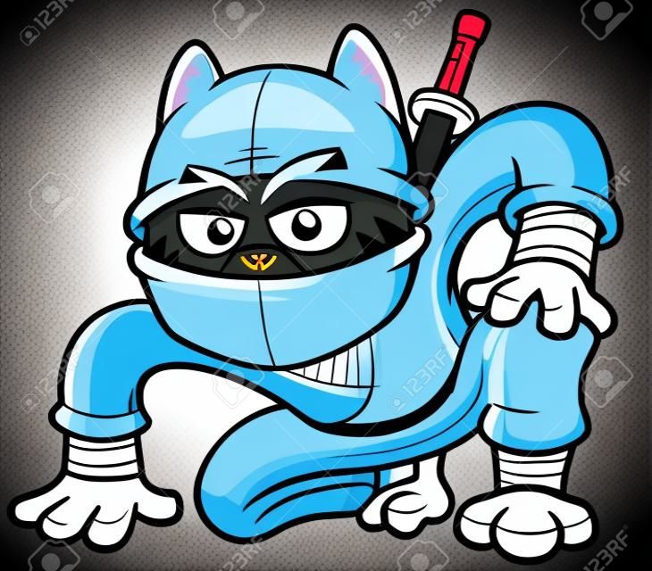卡通貓忍者的矢量插圖