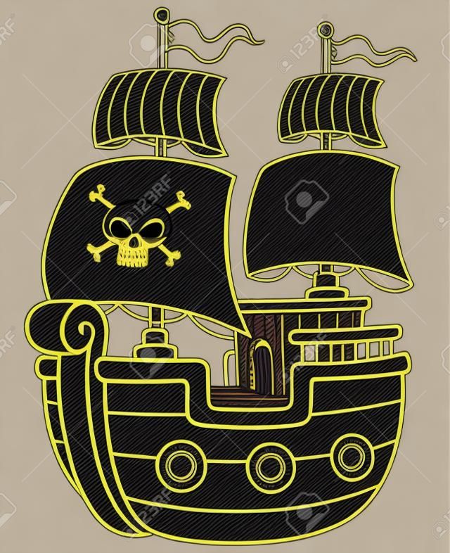 海盜船圖畫書的矢量插圖