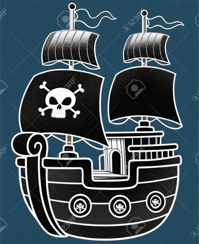 Ilustração vetorial do livro de colorir do navio pirata