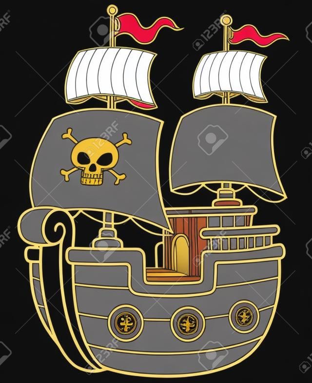 Ilustração vetorial do livro de colorir do navio pirata
