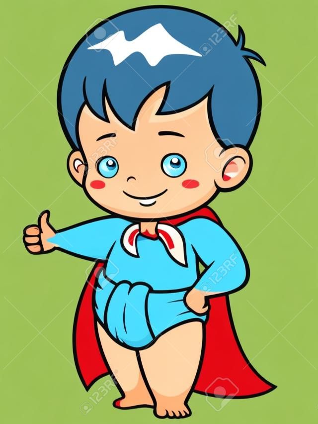 Ilustración del vector del bebé de la historieta del superhéroe carácter cosplay