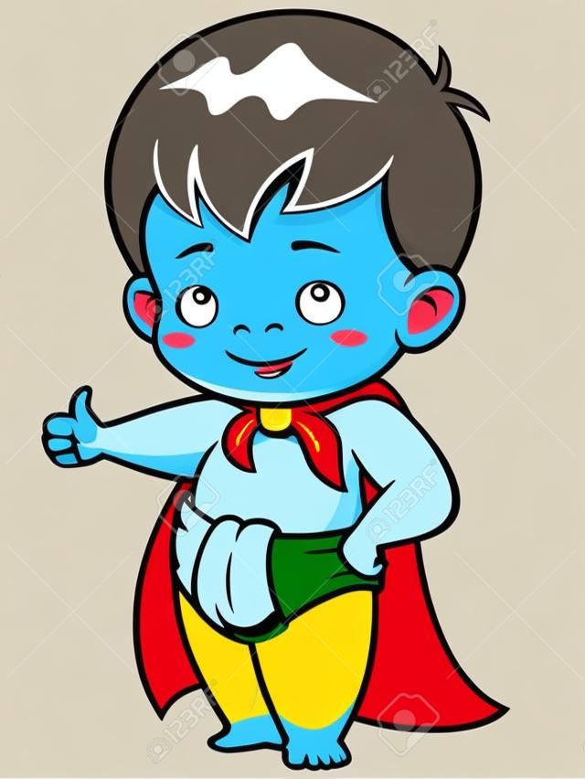 Ilustración del vector del bebé de la historieta del superhéroe carácter cosplay