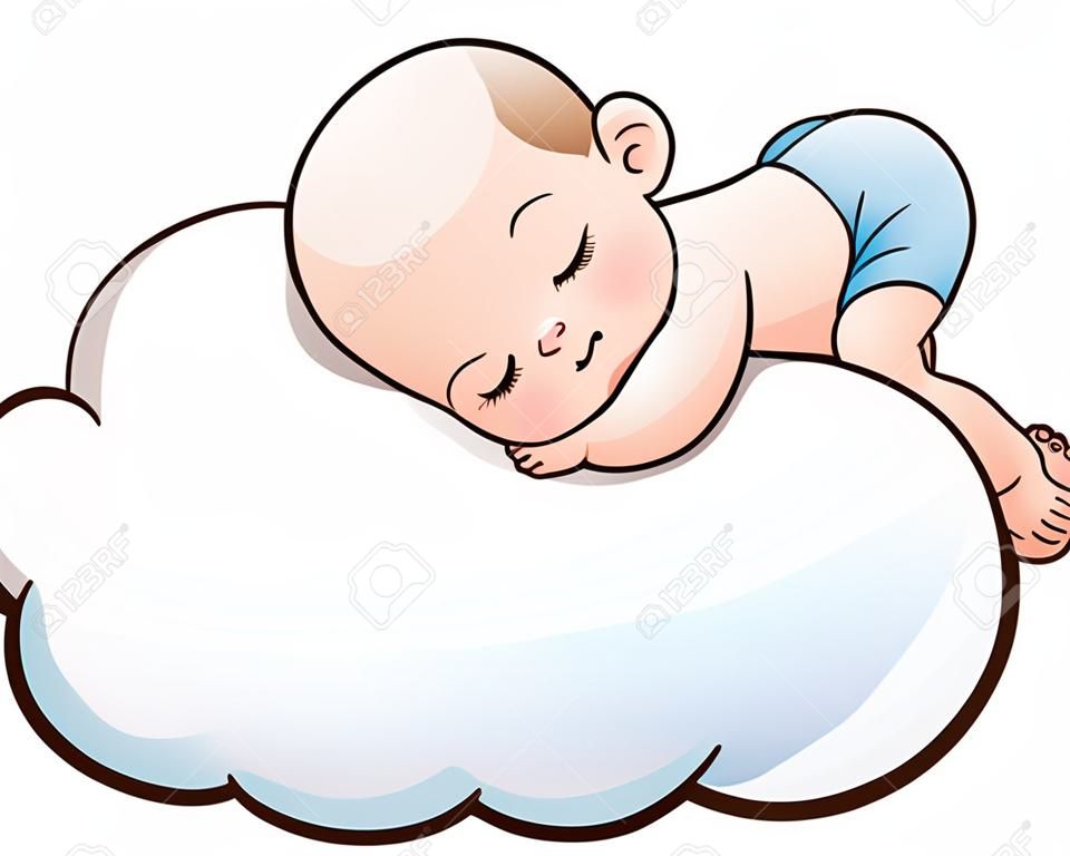 Ilustración del vector de la historieta del bebé que duerme en una nube