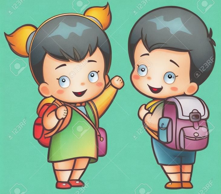 ilustración de dibujos animados de los niños ir a la escuela