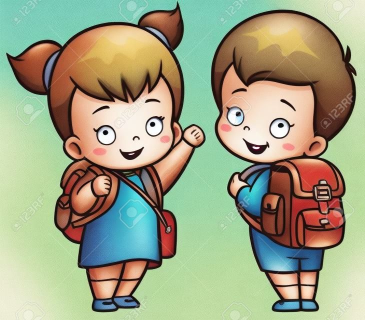 illusztráció Cartoon Kids Going to School