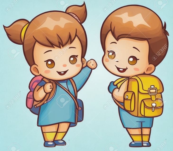 Ilustracja cartoon dzieci idzie do szkoły