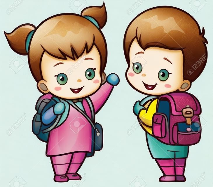 illustration of Cartoon Kids Going to School