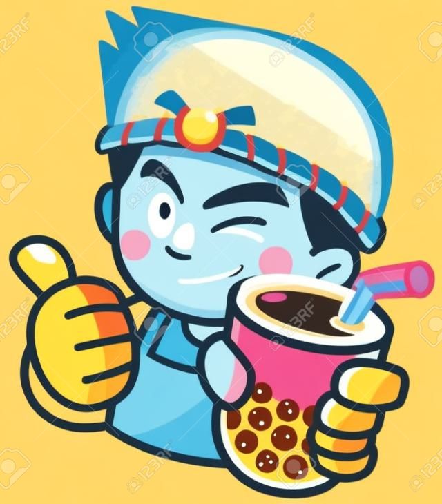Illustration vectorielle de cartoon male présentant du thé à bulles