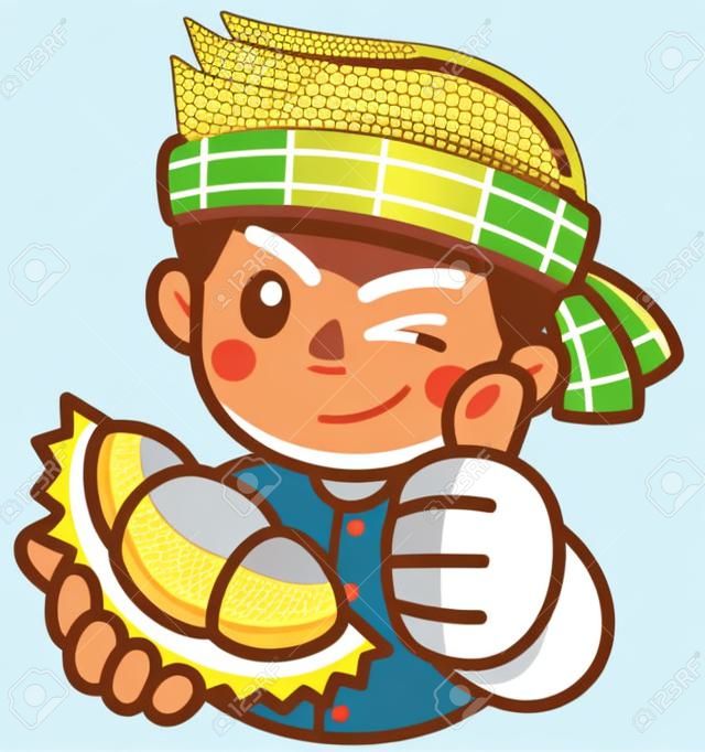 Vector illustration of Cartoon Durian seller presenting