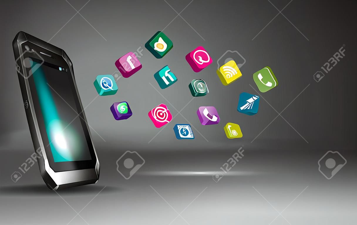 Smartphone touchscreen con icone delle applicazioni.
