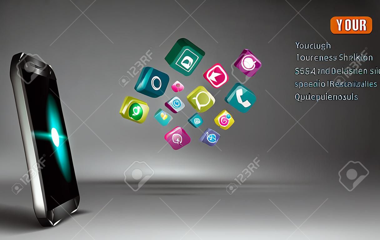 Touchscreen Smartphone with Application Icons.