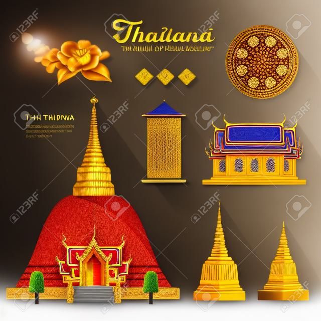 Тайский Пагода храма с коллекциями Таиланде