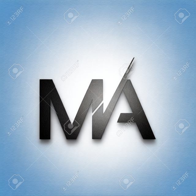 Logotipo MA com carrapato. Carta MA. Design de logotipo plano
