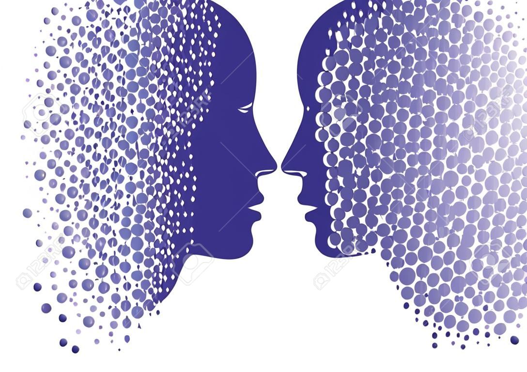 男と女の頭のアイコン。心理学概念図、ベクトル アート、ロゴのデザイン。グラデーションの円で抽象的なカップル顔