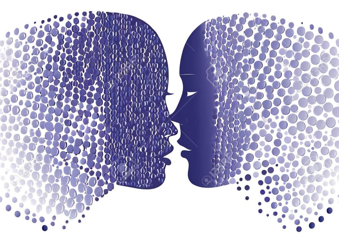 Mann und Frau, Kopf-Symbole. Psychologie Konzept Illustration, Vektorgrafiken, Logo-Design. Abstrakt Paar Gesicht mit Farbverlauf Kreise