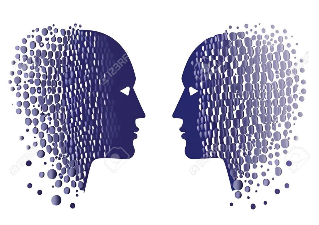 Man and woman head icons. Psychology concept illustration, vector art, logo design. Abstract couple face  with gradient circles