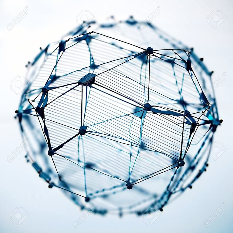 Koncepcja sieci globalnej, blockchain, komunikacja internetowa. ilustracja 3d