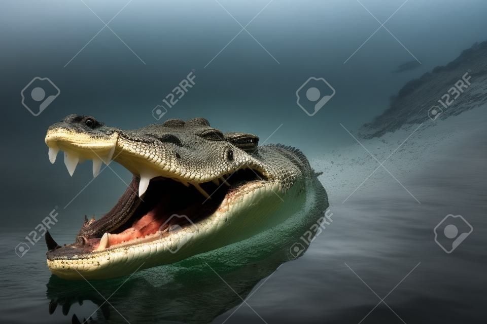 Fresh krokodyl doroÅ›li woda z Tajlandii, wykonane w pochmurny dzieÅ„