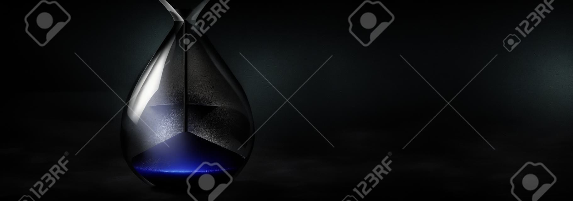 Hourglass on dark background, long banner. Urgency and running out of time concept