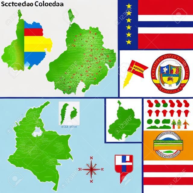 Vector map of region of Santander with coat of arms and location on Colombian map