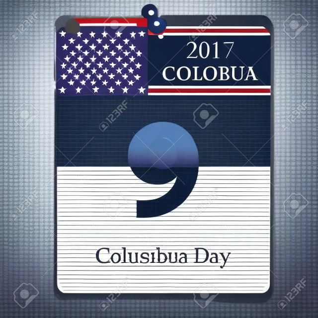 Vettore del calendario di Christopher Columbus Day 2017 con bandiera americana