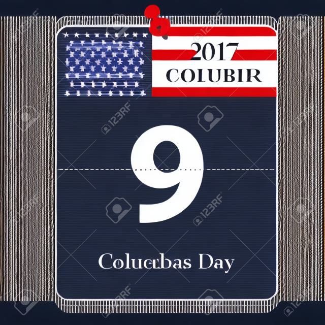 Vettore del calendario di Christopher Columbus Day 2017 con bandiera americana