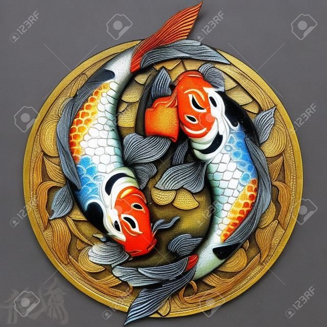 Yin Yang Koi Pesce Giappone Con Ornamento