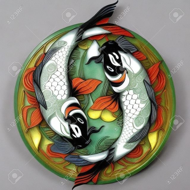 Yin Yang Koi Pesce Giappone Con Ornamento