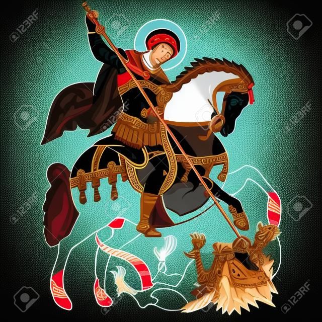 San Giorgio a cavallo che uccide un drago illustrazione vettoriale